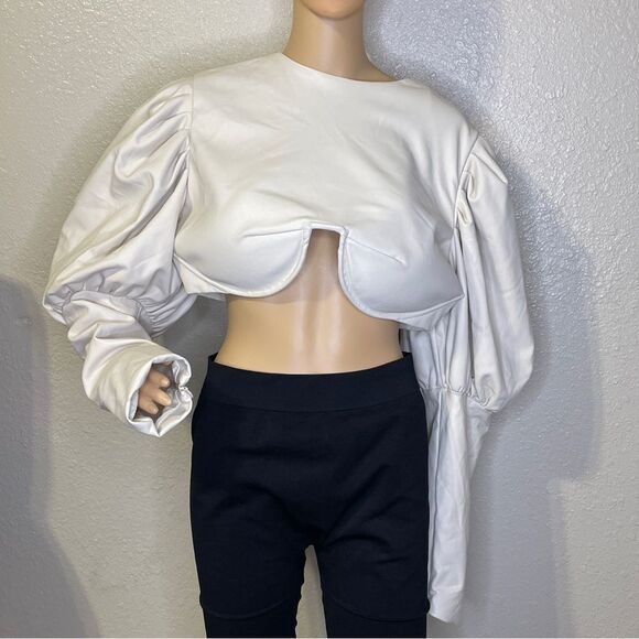 NWT The Brand Label Cropped Top Puffy Sleeve Blouse Cream Color Size XXL - Picture 6 of 16